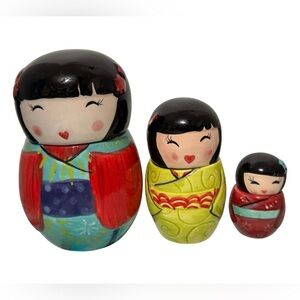 World Market 6pc Kokeshi Nesting Dolls Measuring Cup Set Ceramic